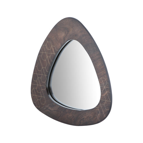 Triangle Wood Mirror with Brass Inlay